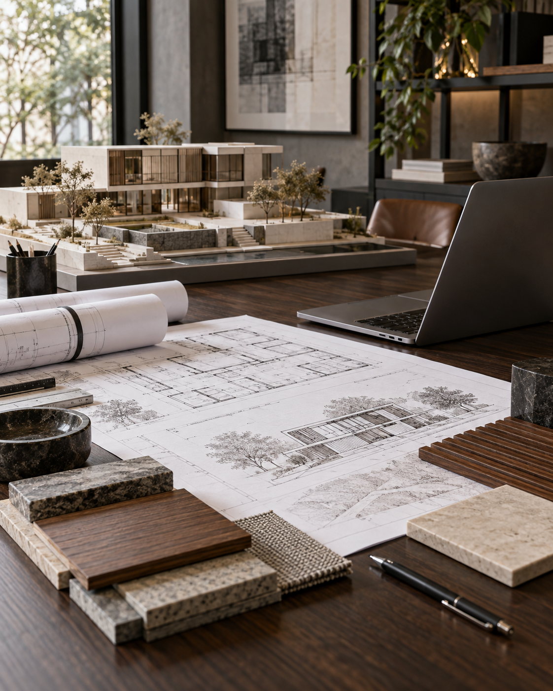 Koordinácia architektonického projektu pri pracovnom stole